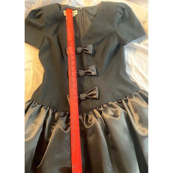 Morton Myles Gorgeous Black Vintage Dress Bows Rhinestones Size 10 Short Sleeve - Picture 13 of 14